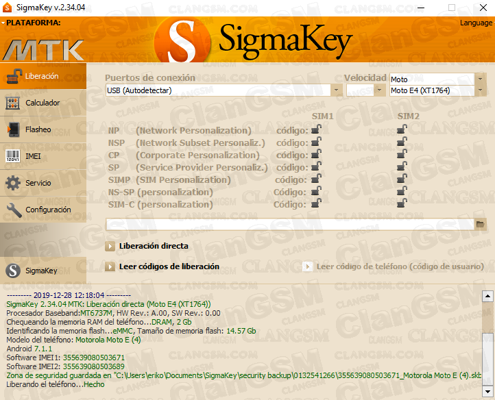 Aporte ! Moto E4 Xt1764 Unlock Sigma - Clan GSM - Unión de los Expertos en  Telefonía Celular